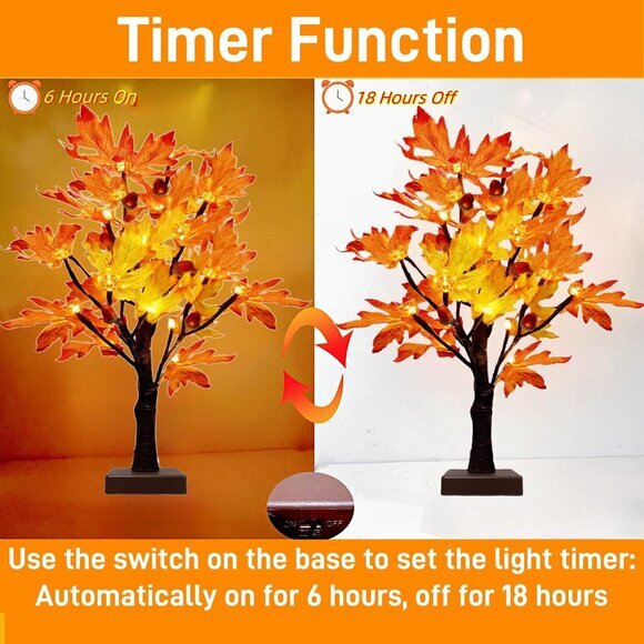 2 Pack Lighted Fall Maple Tree for Fall‎ Decorations USB & Battery Operated - Picture 3 of 6